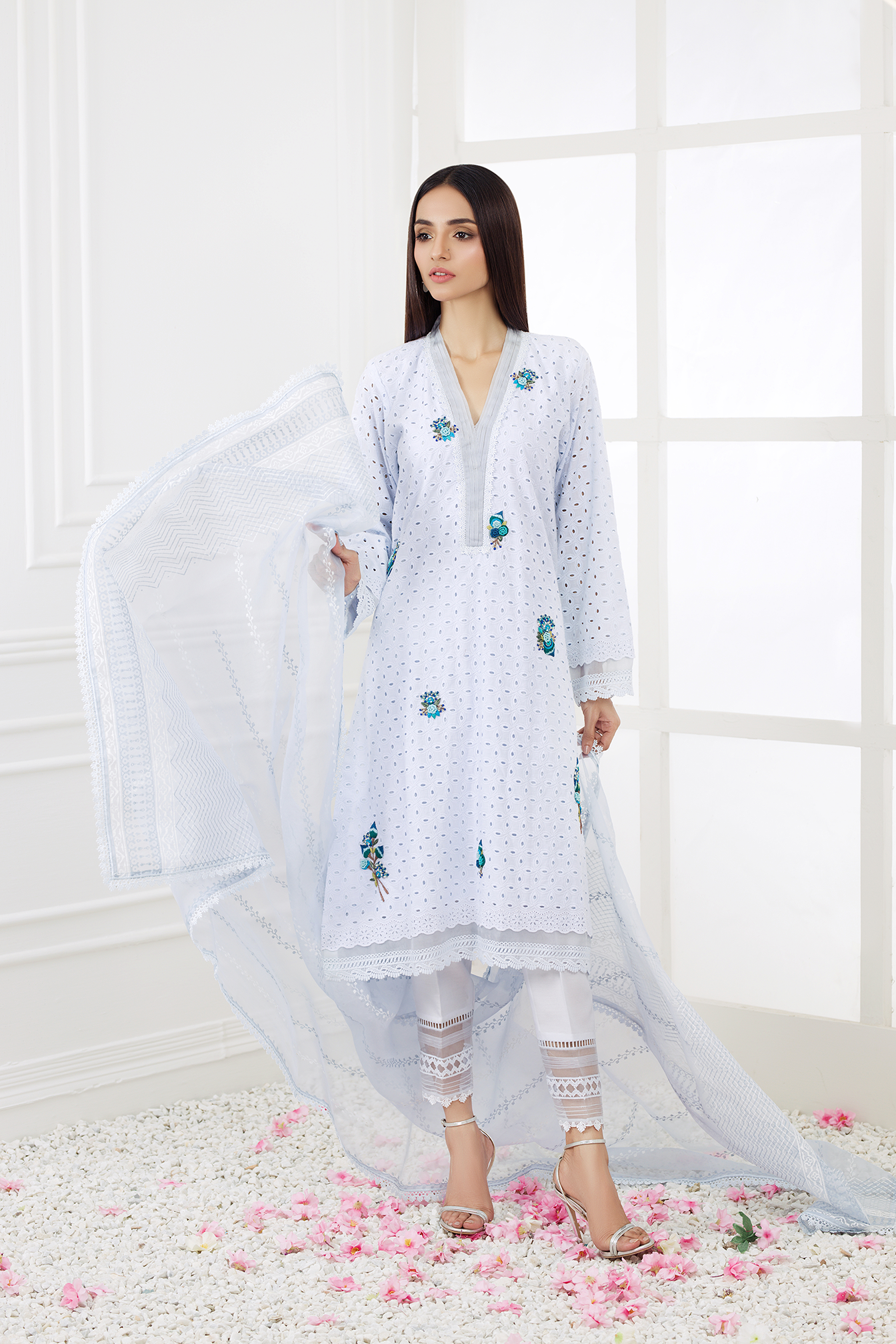 CORAL SHIRT WITH PANTS & DUPATTA AA-1028