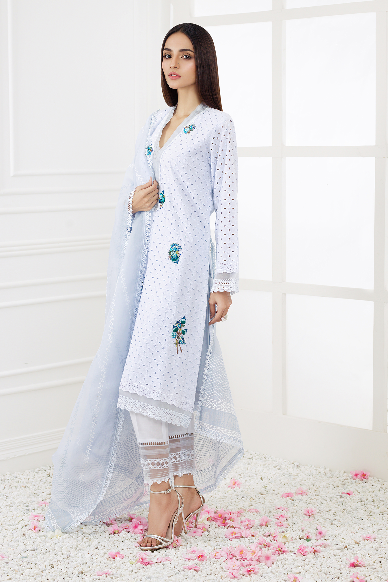 CORAL SHIRT WITH PANTS & DUPATTA AA-1028